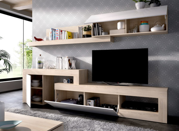 Mueble de salón TV LEBO natural/blanco 