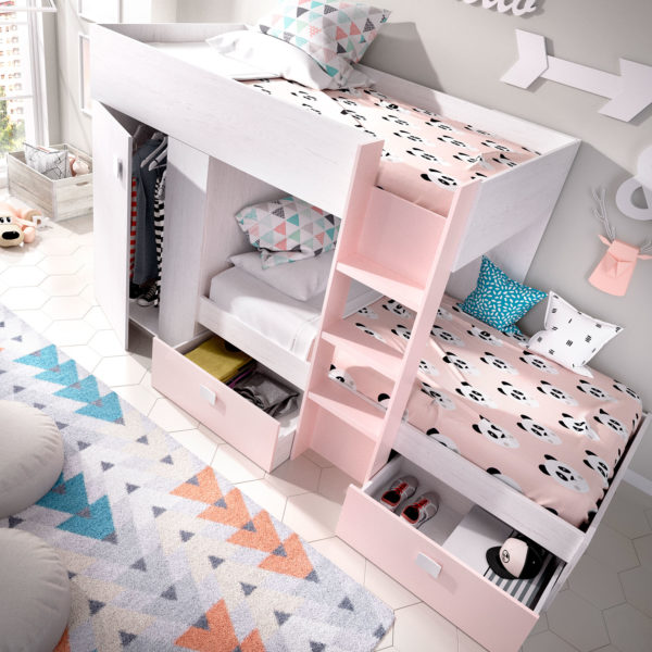 Cama tren GROE artic/rosa 2