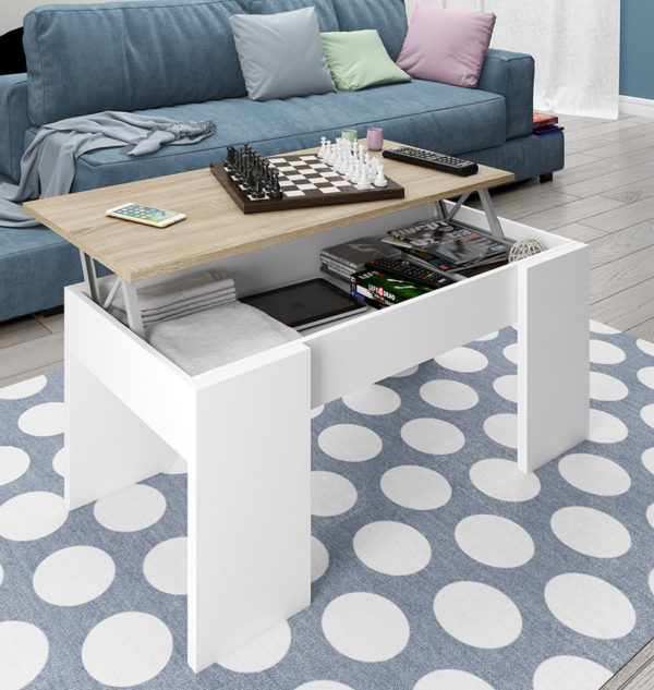 Mesa centro elevable FLOW roble / blanco 1